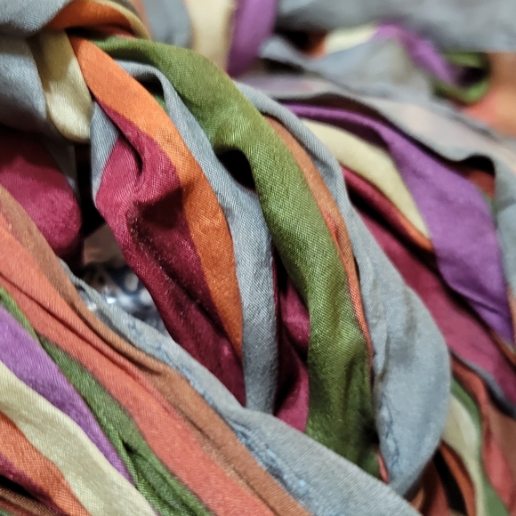 Vintage Kenzo Silk Jewel Tones Striped Oblong Silk Scarf - Picture 6 of 7